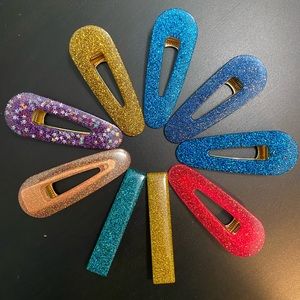 Handmade Resin Glitter Hair Clips- Set of 9.